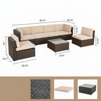 Outdoor PE Wicker Sectional Sofa Set Seven Piece Patio