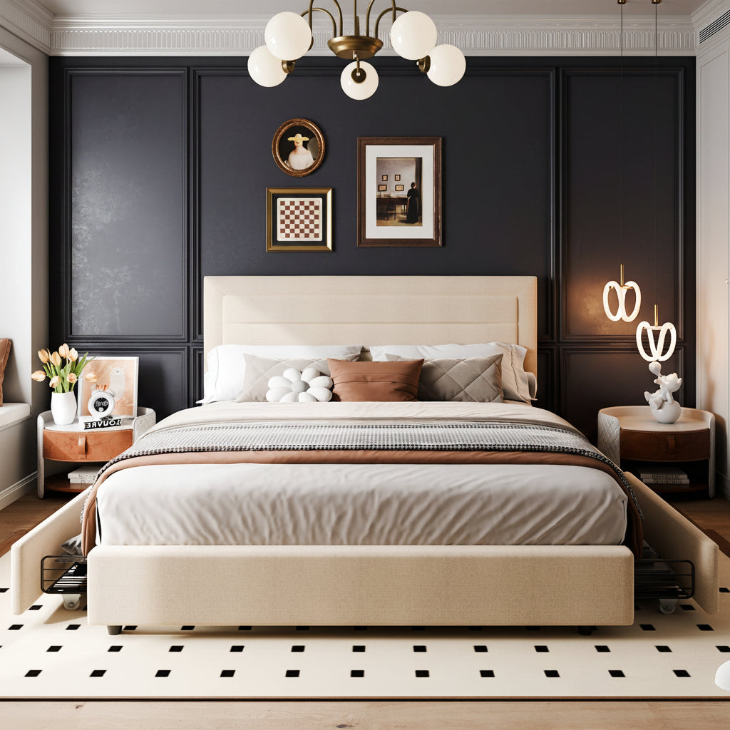 Platform Bed Frame with 4 Large Storage Drawers