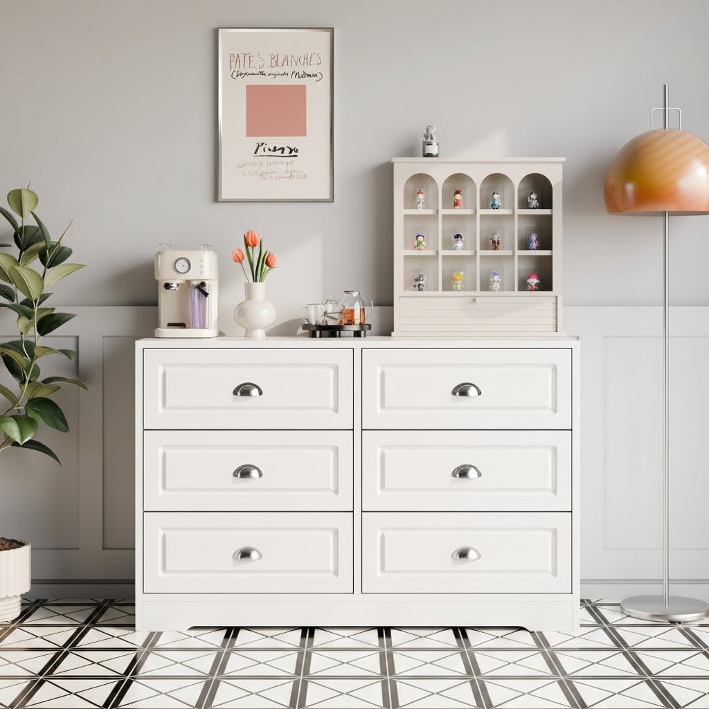 Walsunny Wide Wooden Double Dresser with 9 Storage Drawers