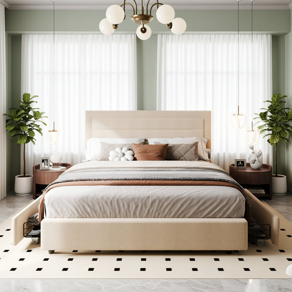 Platform Bed Frame with 4 Large Storage Drawers