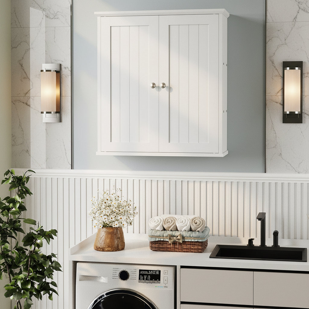 Bathroom Wall-Mounted Cabinet with 2 Doors and Storage Shelves