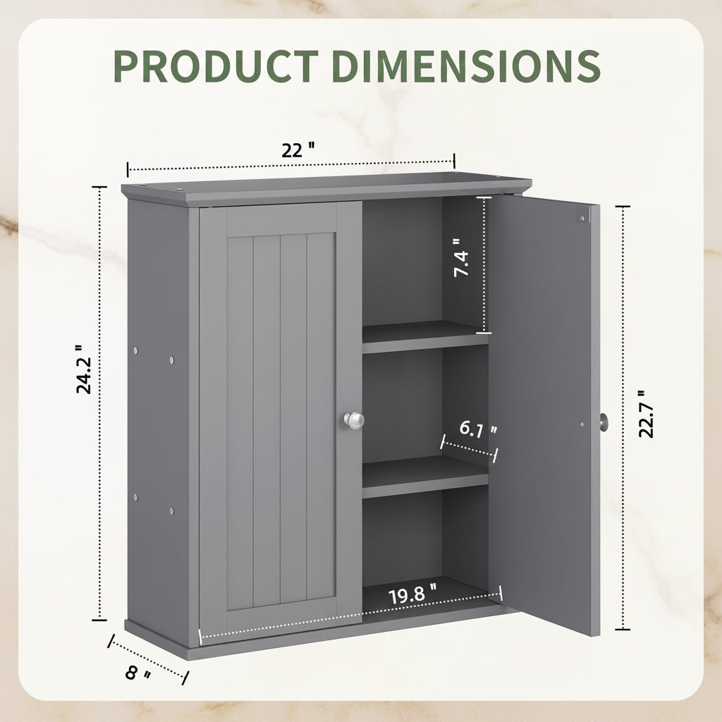Bathroom Wall-Mounted Cabinet with 2 Doors and Storage Shelves