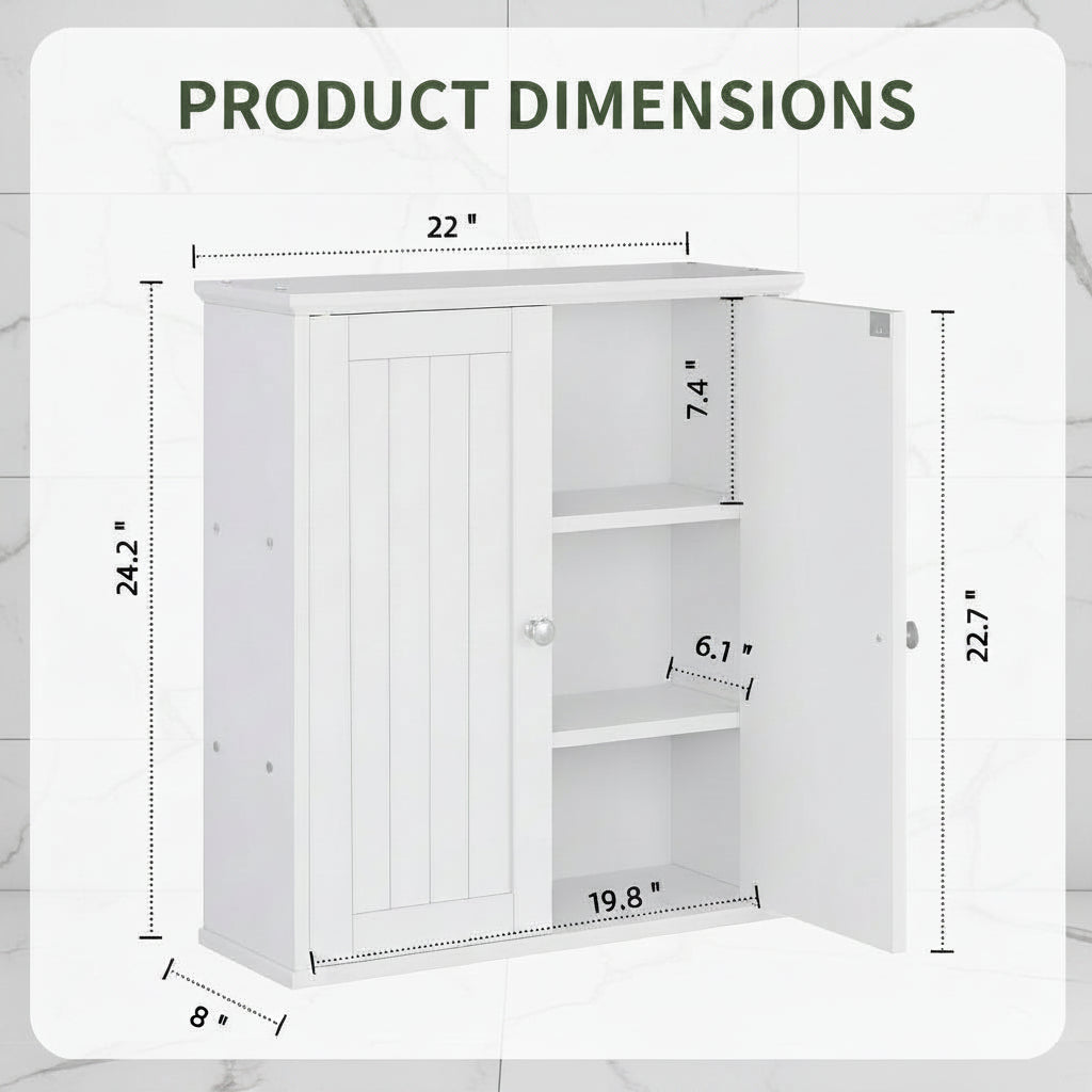 Bathroom Wall Mounted Cabinet Two Door Storage Organizer