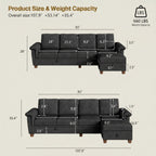 L Shaped Four Seat Sectional Sofa Storage Ottoman Couch