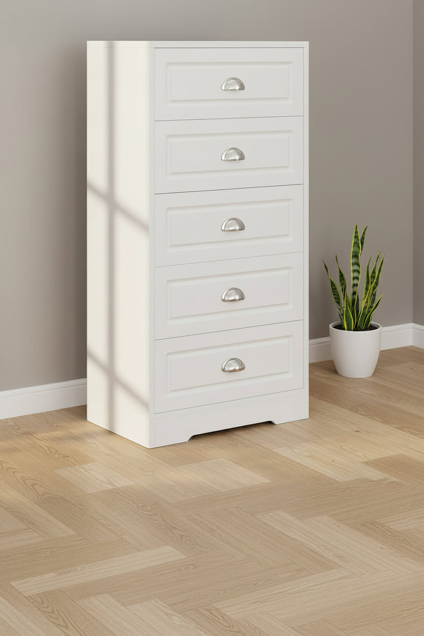 Tall Five Drawer Vertical Dresser Bedroom Storage Cabinet