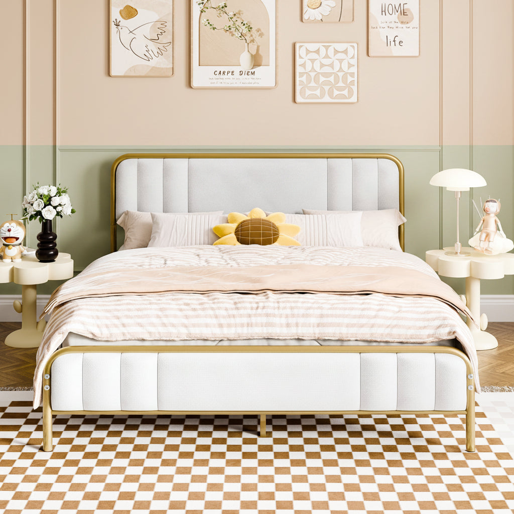 Modern Metal Platform Bed Frame with LED Lights and 2 Storage Drawers