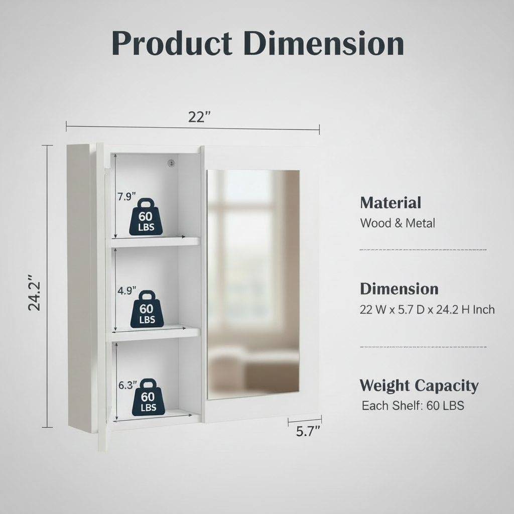 Bathroom Medicine Cabinet Mirror Two Door Storage Cabinet