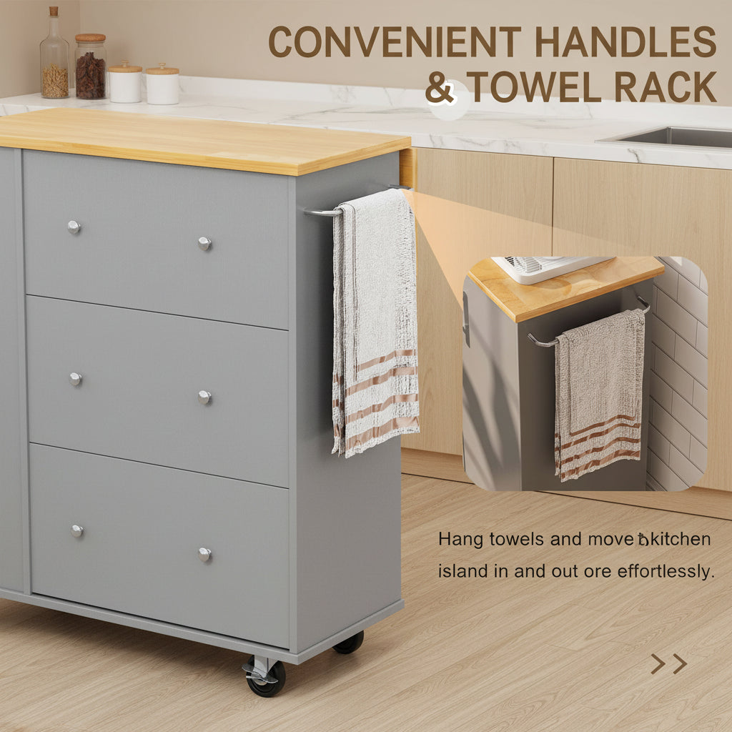39.7" Rolling Kitchen Island Table with Storage