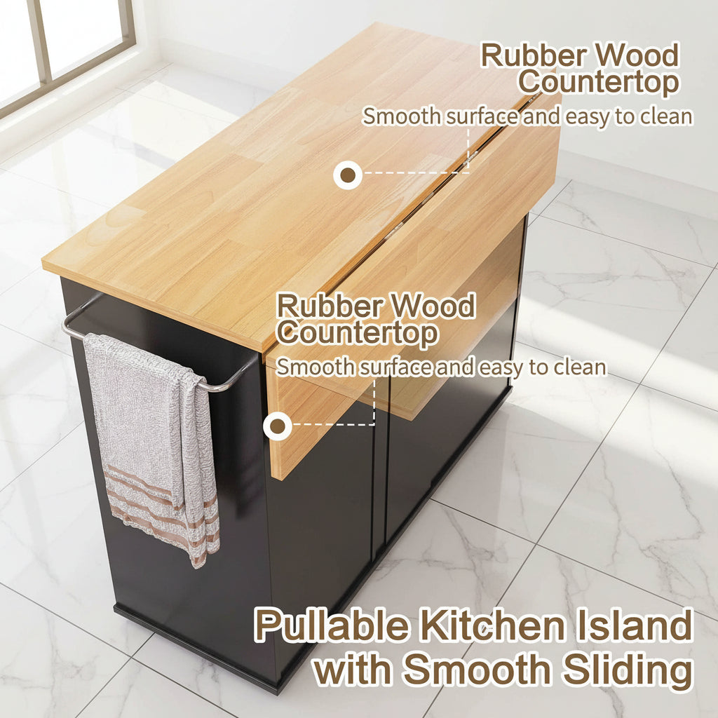39.7" Rolling Kitchen Island Table with Storage