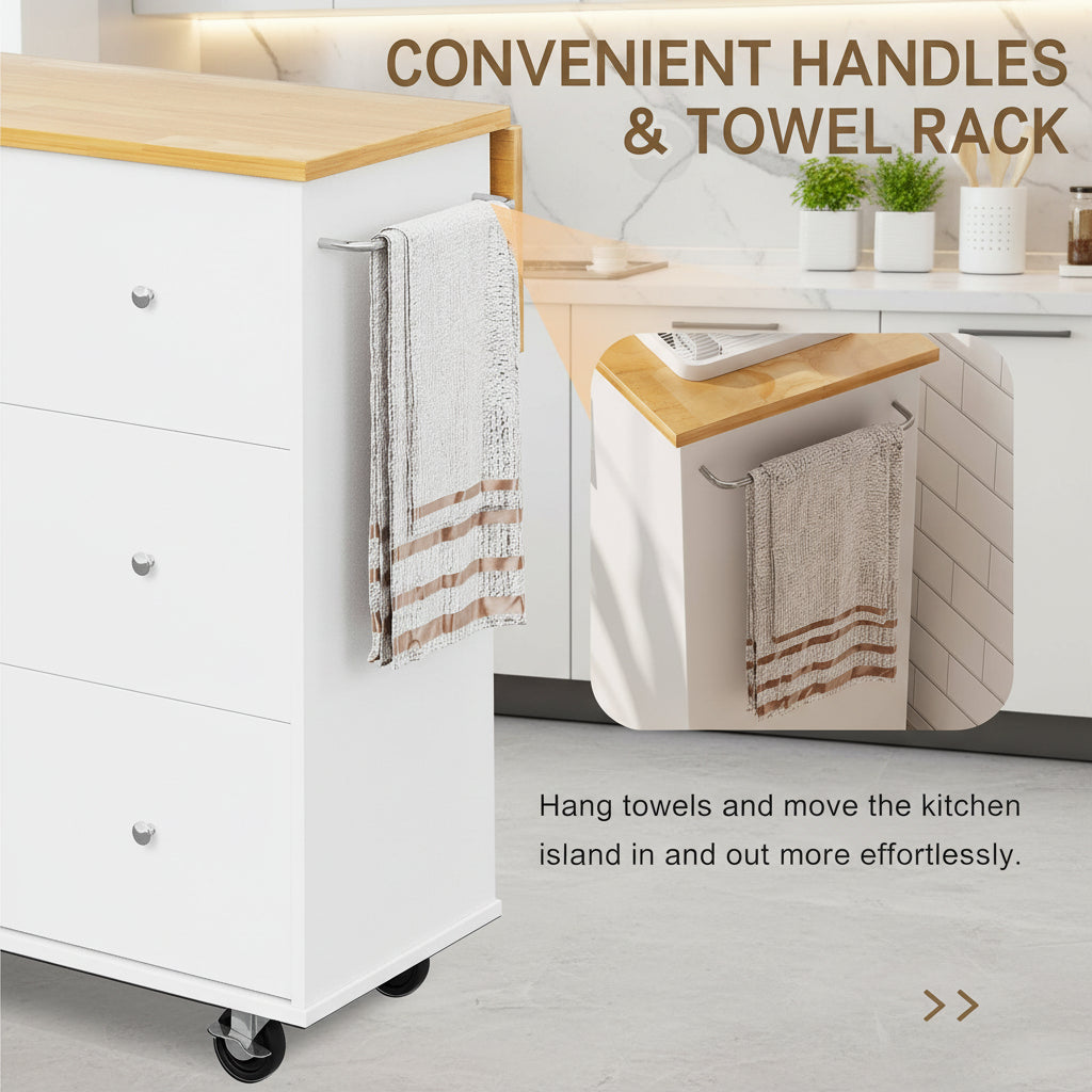 39.7" Rolling Kitchen Island Table with Storage