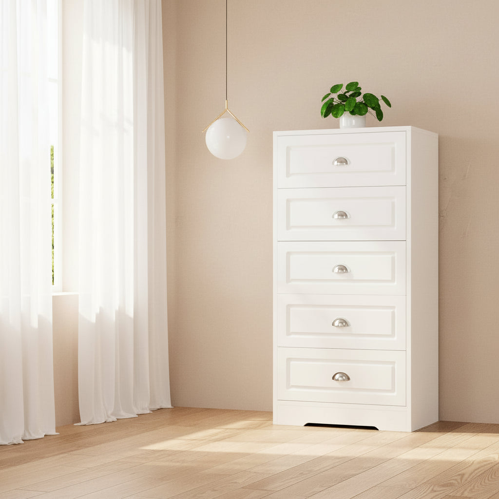 Tall Five Drawer Vertical Dresser Bedroom Storage Cabinet