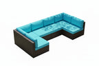 Outdoor PE Wicker Sectional Sofa Set Seven Piece Patio