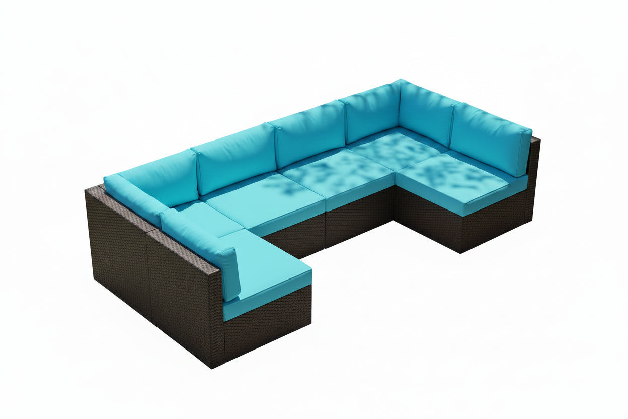 Outdoor PE Wicker Sectional Sofa Set Seven Piece Patio