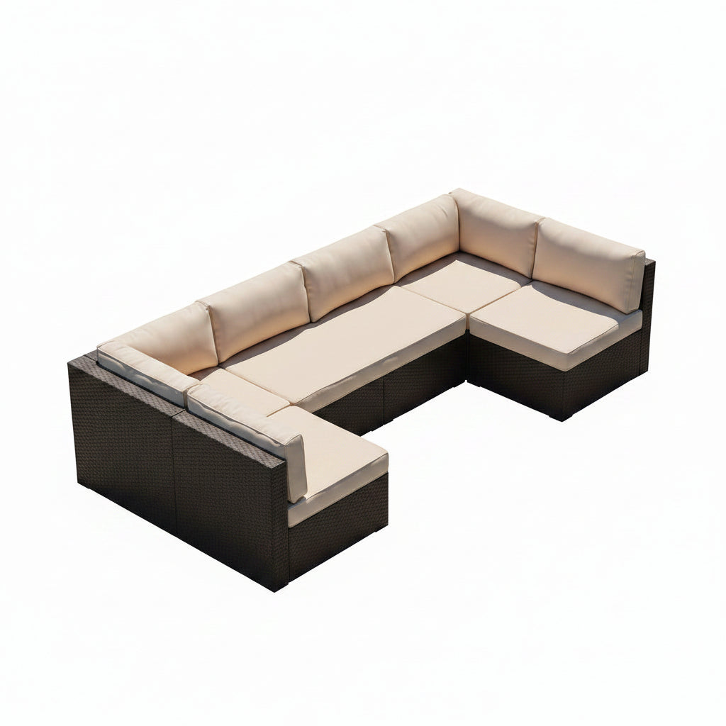 Outdoor PE Wicker Sectional Sofa Set Seven Piece Patio