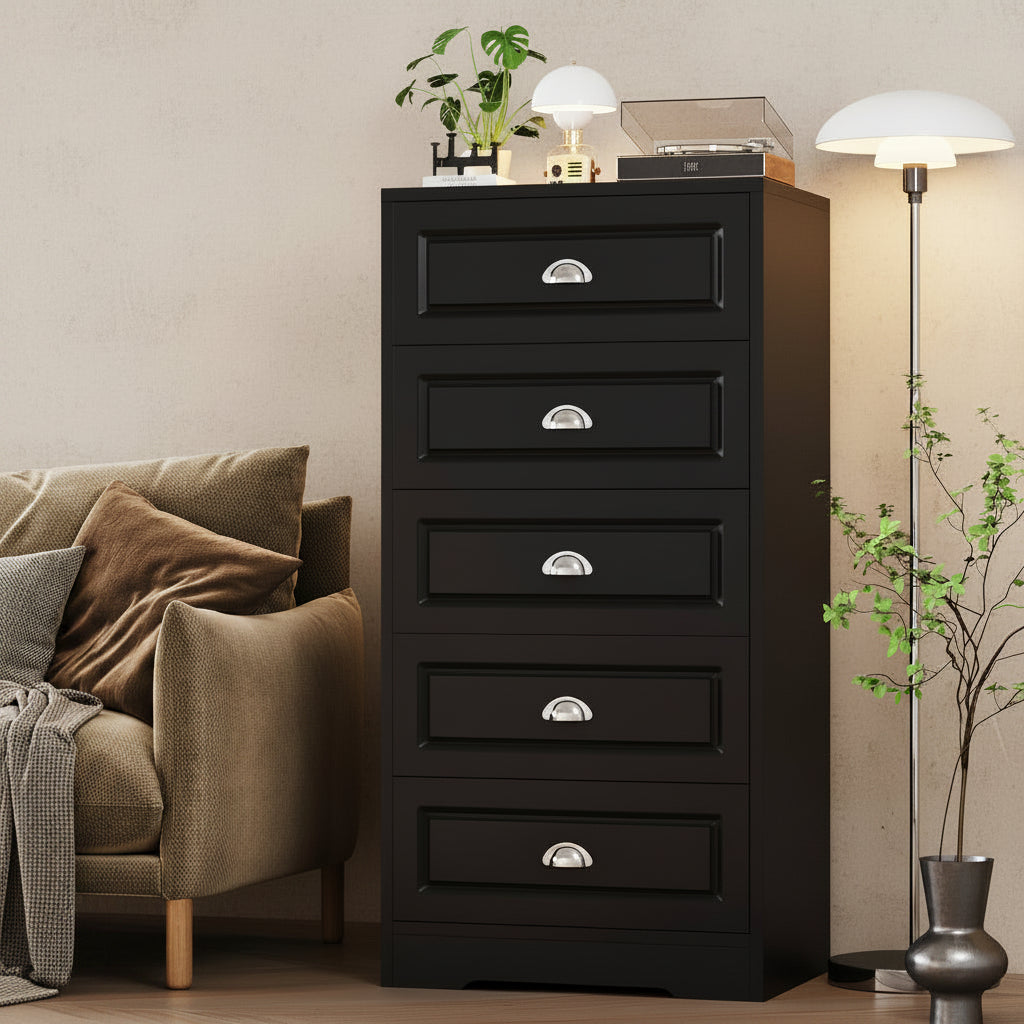 Tall Five Drawer Vertical Dresser Bedroom Storage Cabinet
