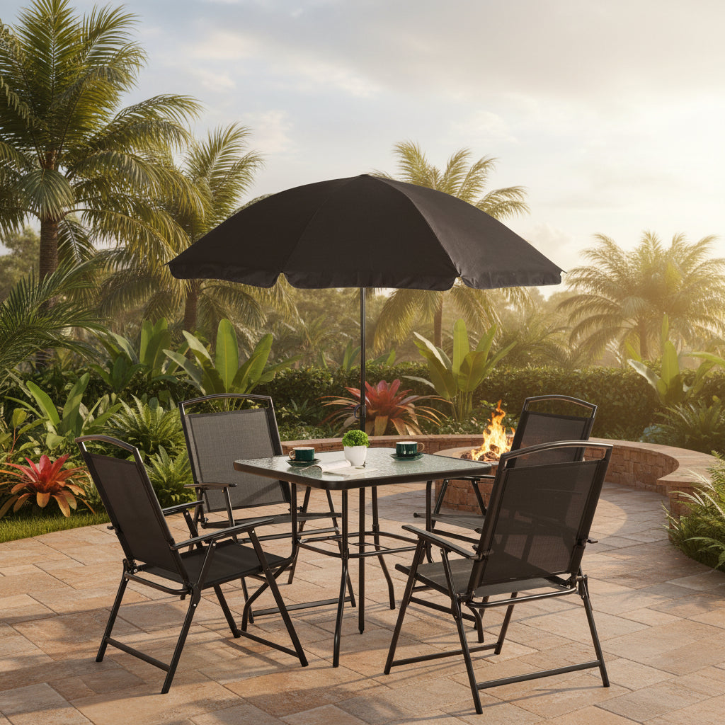 6-Piece Outdoor Folding Dining Set with Umbrella