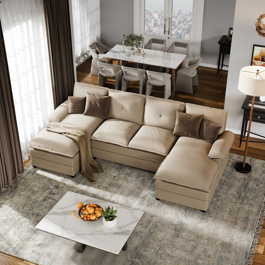 Walsunny Modern 109" U-Shaped Sectional Sofa with Double Chaise Lounge, 4-Seat