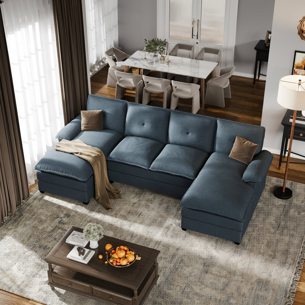 Walsunny Modern 109" U-Shaped Sectional Sofa with Double Chaise Lounge, 4-Seat