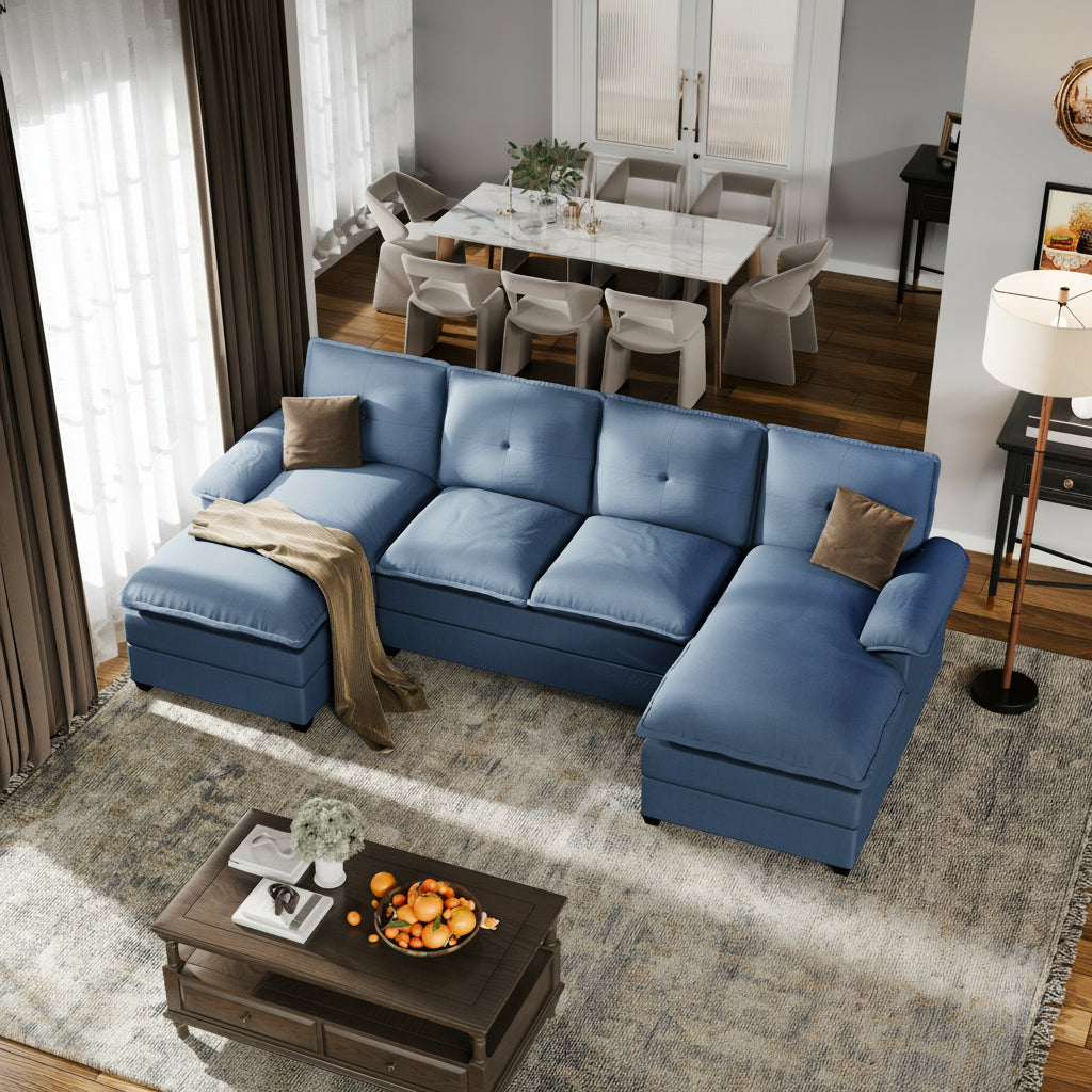 Walsunny Modern 109" U-Shaped Sectional Sofa with Double Chaise Lounge, 4-Seat