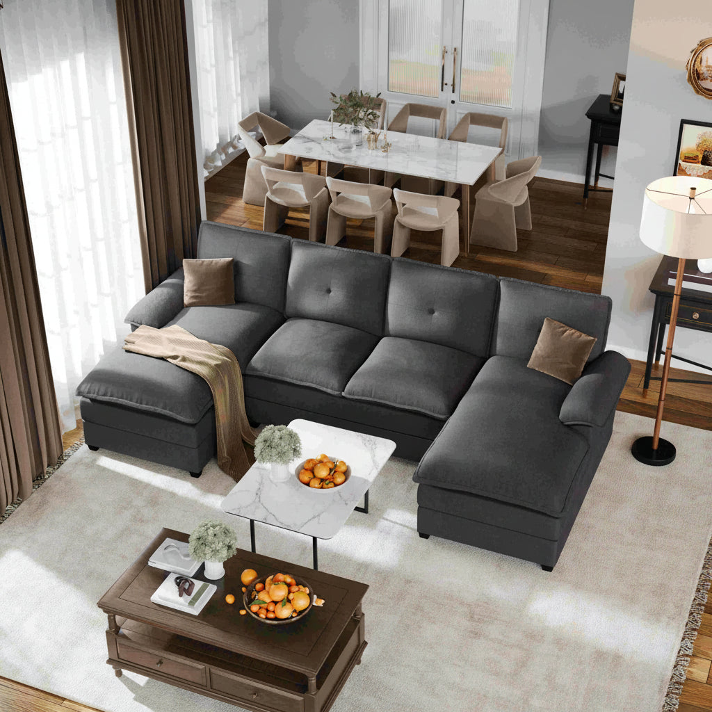 Walsunny Modern 109" U-Shaped Sectional Sofa with Double Chaise Lounge, 4-Seat
