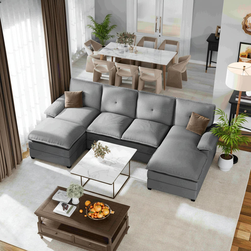 Walsunny Modern 109" U-Shaped Sectional Sofa with Double Chaise Lounge, 4-Seat