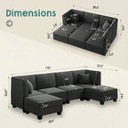 U Shaped Convertible Sectional Sofa Six Seat Living Room