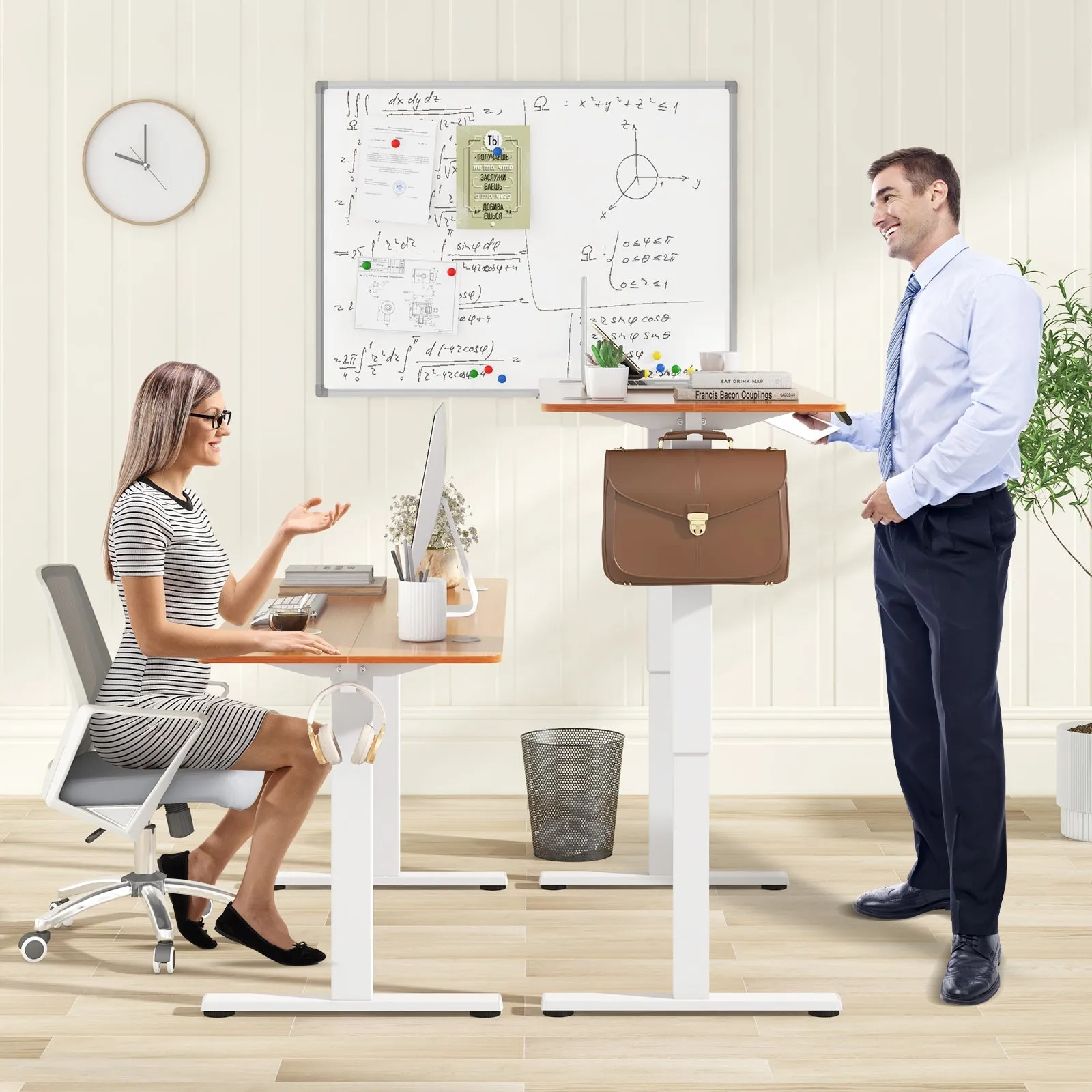 140 x 60 CM Height Adjustable Standing Desk with 3 Memory Heights-Natural