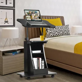 2 in 1 Height Adjustable Laptop Desk with Storage - Black