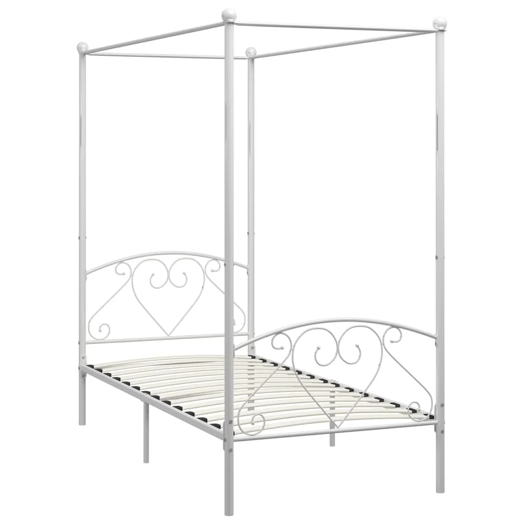 284426 vidaXL Canopy Bed Frame without Mattress White Metal 90x200 cm