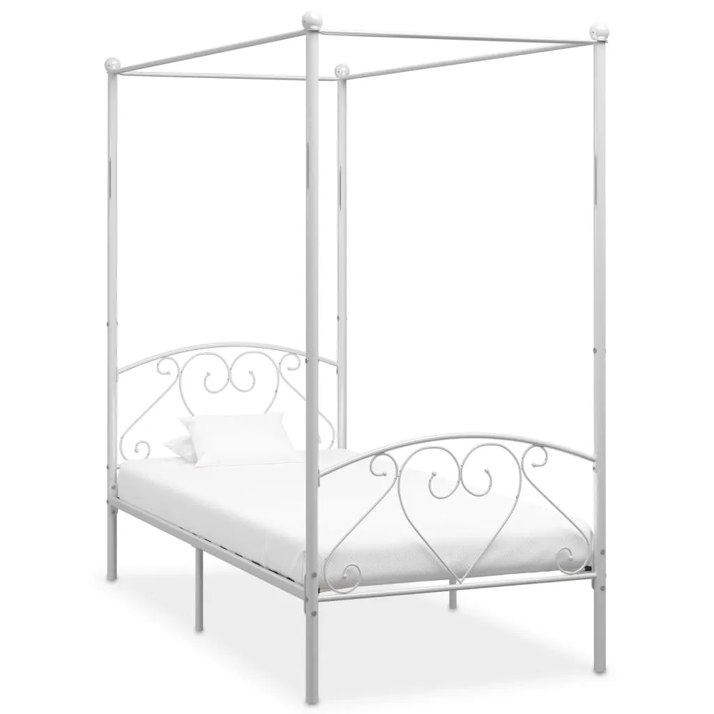 284426 vidaXL Canopy Bed Frame without Mattress White Metal 90x200 cm