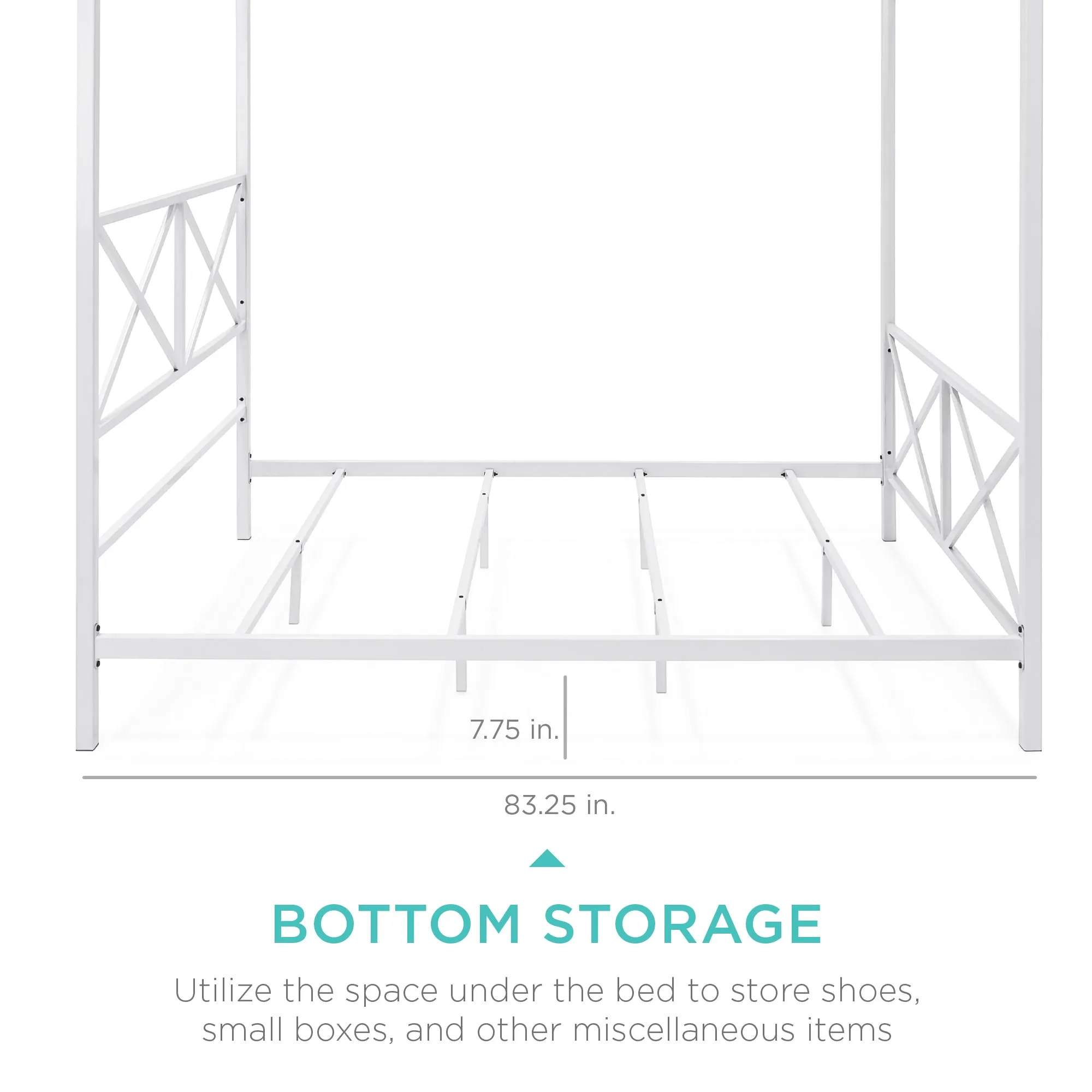 4-Post Queen Size Modern Metal Canopy Bed Frame w/ Headboard, Footboard