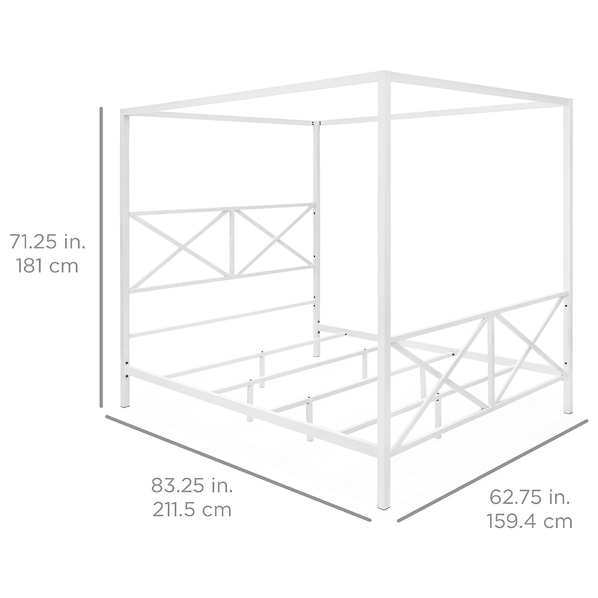 4-Post Queen Size Modern Metal Canopy Bed Frame w/ Headboard, Footboard