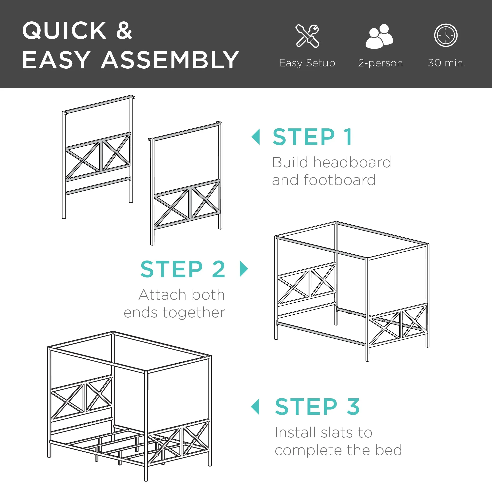 4-Post Queen Size Modern Metal Canopy Bed Frame w/ Headboard, Footboard