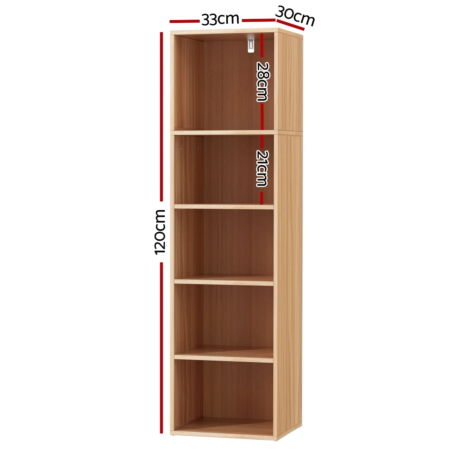 5-Tier Adjustable Bookshelf, Anti-Tip, Pine - Artiss MILO