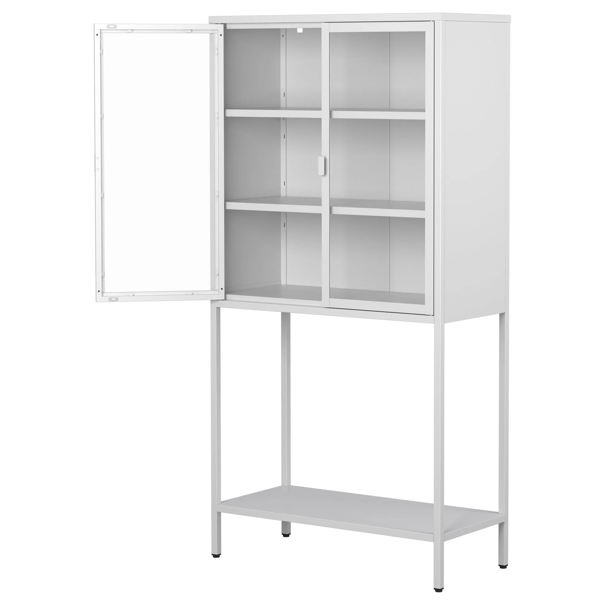 59"H Heavy Duty Metal Storage Cabinet, Display Storage Cabinet with Glass Doors and 2 Adjustable Shelves, Tall Bookcase Modern Bookshelf Cabinet for Home Office, Living Room, Pantry