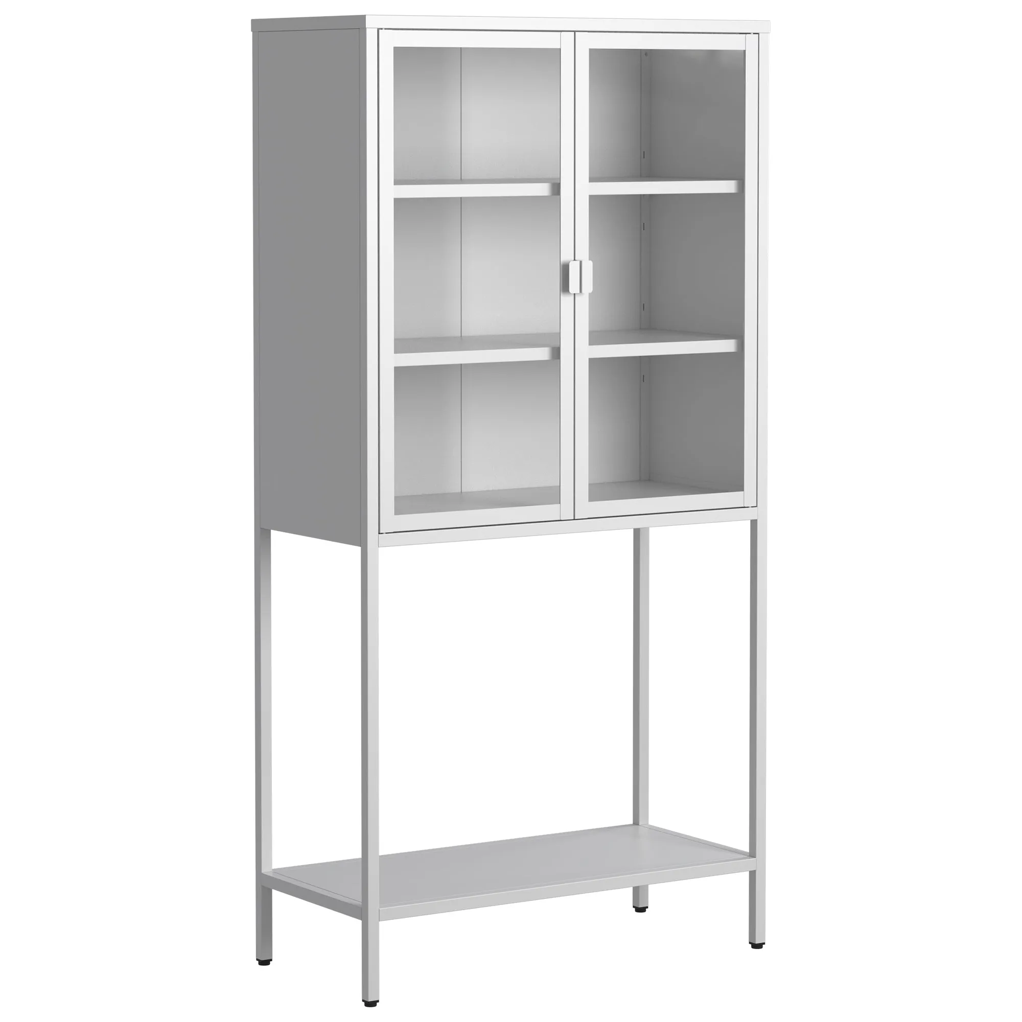 59"H Heavy Duty Metal Storage Cabinet, Display Storage Cabinet with Glass Doors and 2 Adjustable Shelves, Tall Bookcase Modern Bookshelf Cabinet for Home Office, Living Room, Pantry