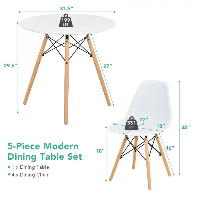 5Pc Dining Table Set - White