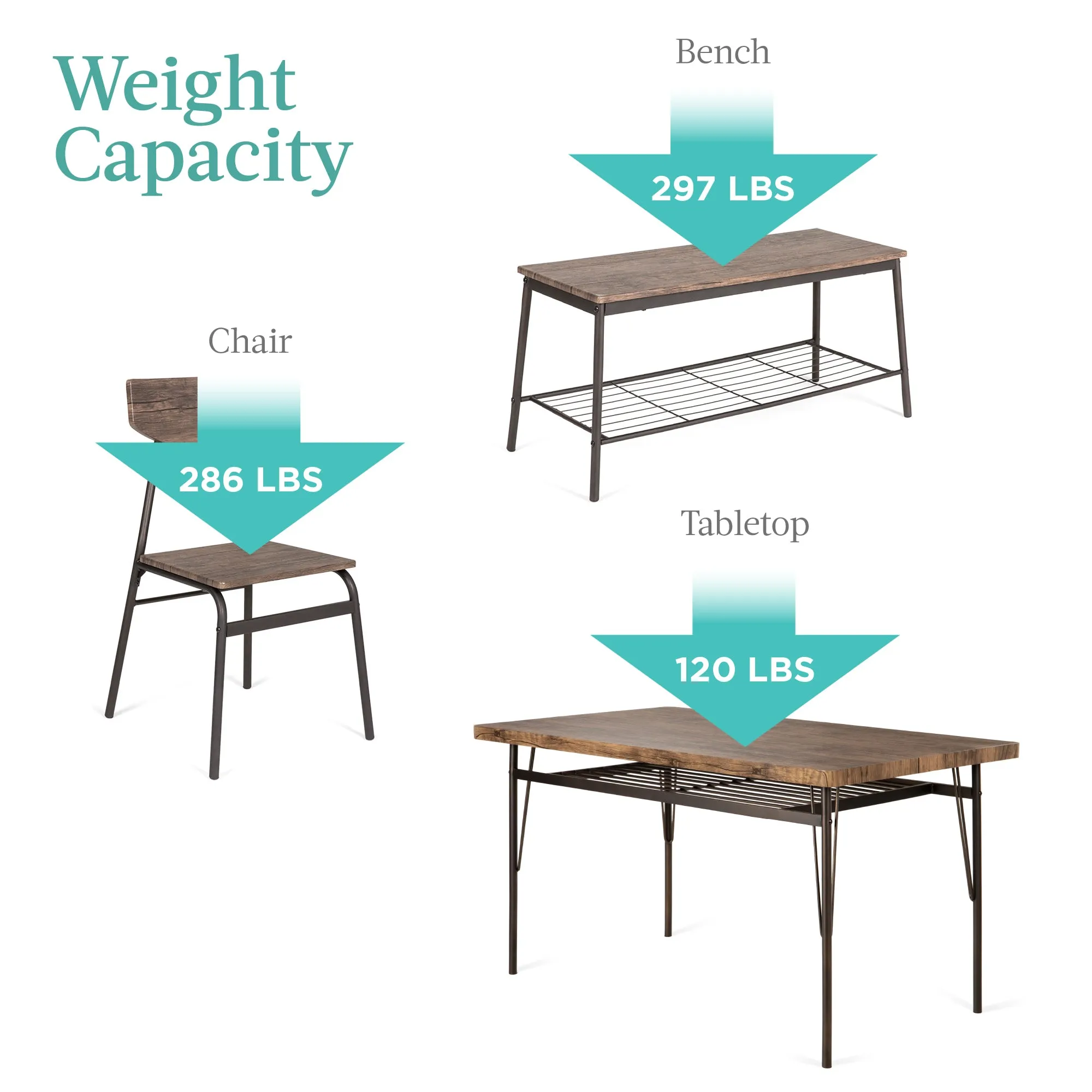 6-Piece Modern Dining Set w/ Storage Racks, Table, Bench, 4 Chairs - 55in