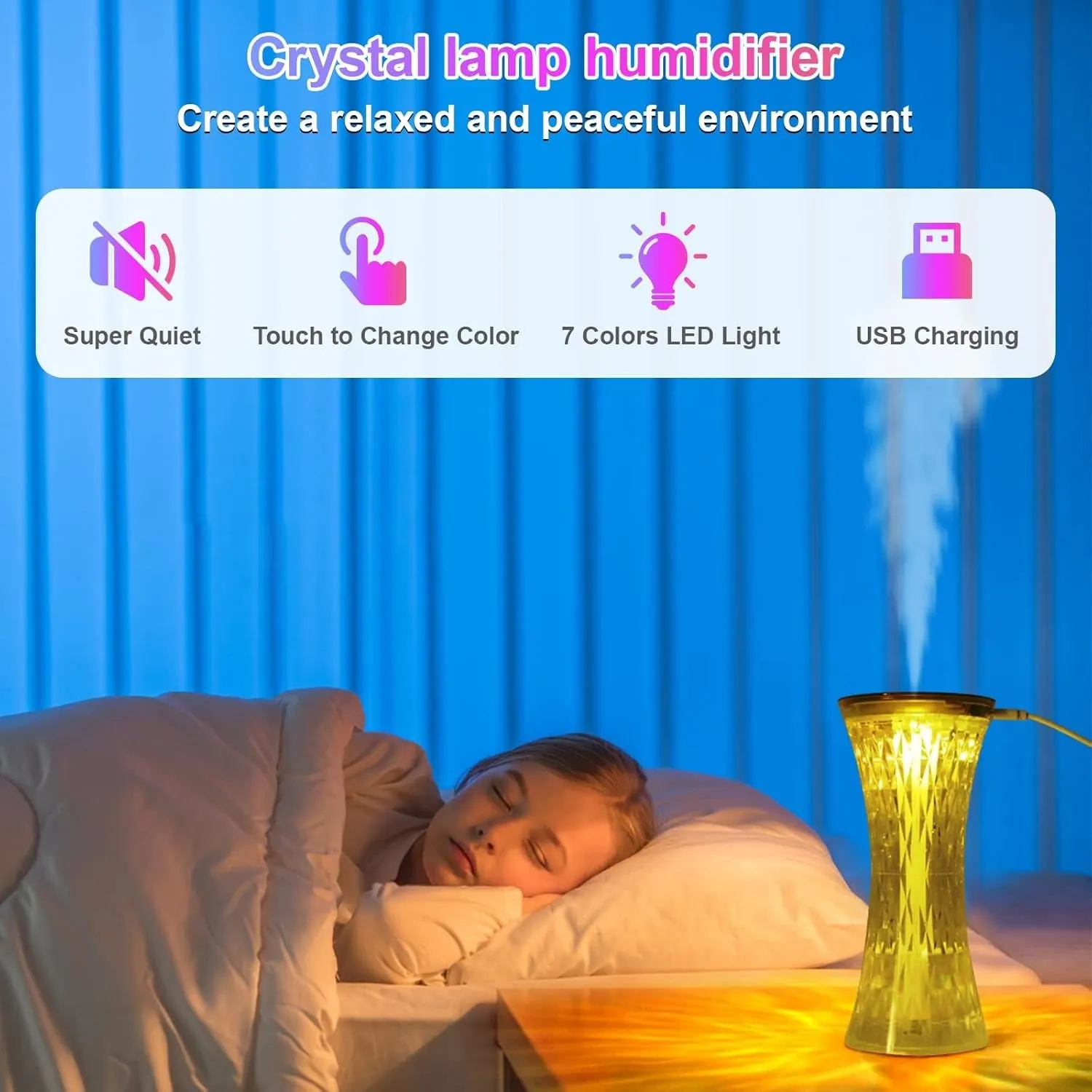 7-Color Changing Crystal Diamond Table Lamp with Humidifiers