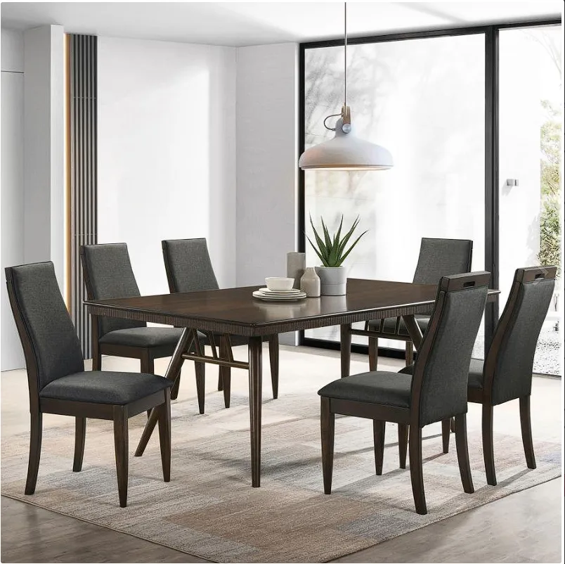 7-piece Rectangular Dining Set Grey and Dark Walnut