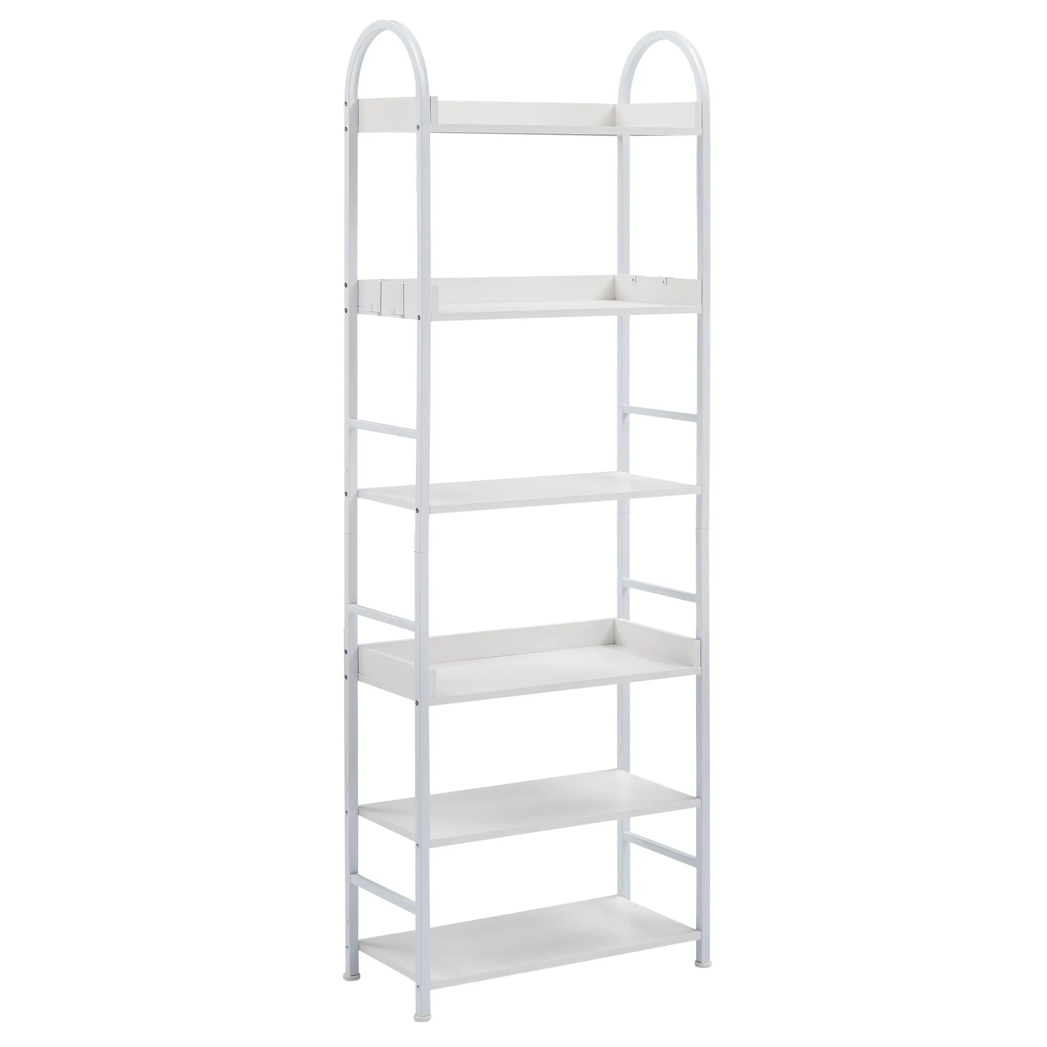 70.8 Inch Tall Bookshelf, 6-tier Shelves with Round Top Frame, MDF Boards, Adjustable Foot Pads, White