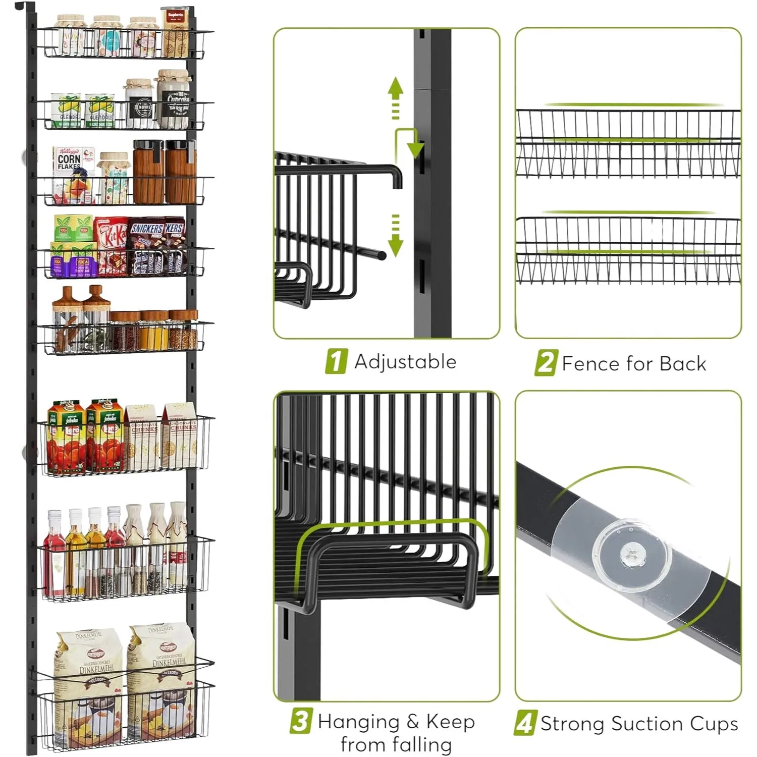 8 Tier Adjustable Metal Over Door Pantry Organizer Rack