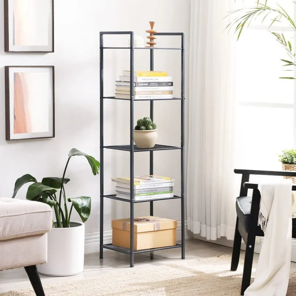 Adjustable 5-Tier Metal Bathroom Shelf Storage Rack, Black