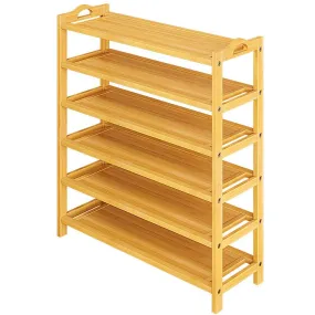 Adjustable 6-Tier Bamboo Shoe Rack for Entryway Storage