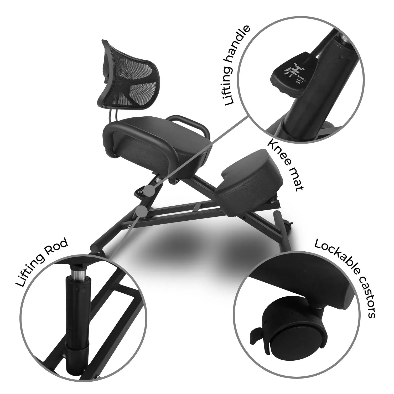 Adjustable Ergonomic Kneeling Chair with Brake Wheels - EKKIO