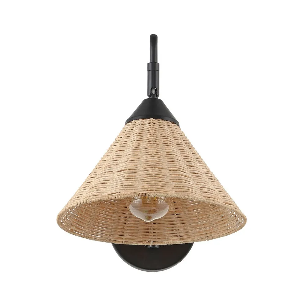 Arch 11" 1-Light Vintage Coastal Rattan/Metal Swing Arm LED Sconce