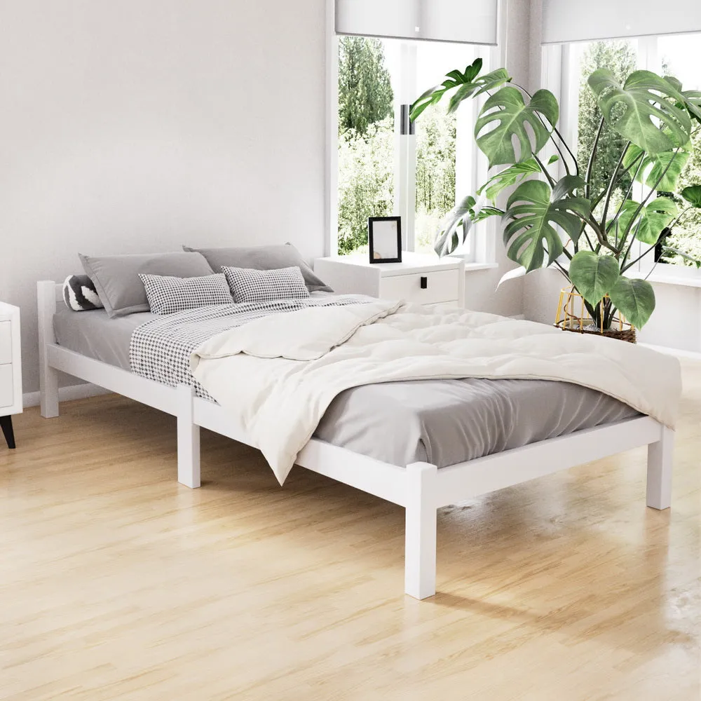 Artiss Bed Frame Single Size Wooden Mattress Base Timber Platform White