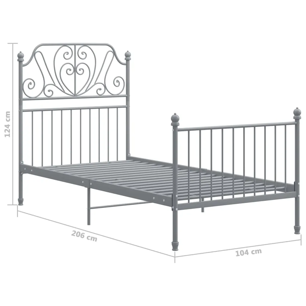 Bed Frame Grey Metal 100x200 cm