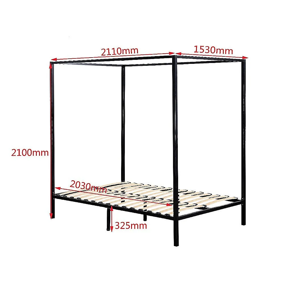 Black Metal Queen Four Poster Bed Frame with Slats