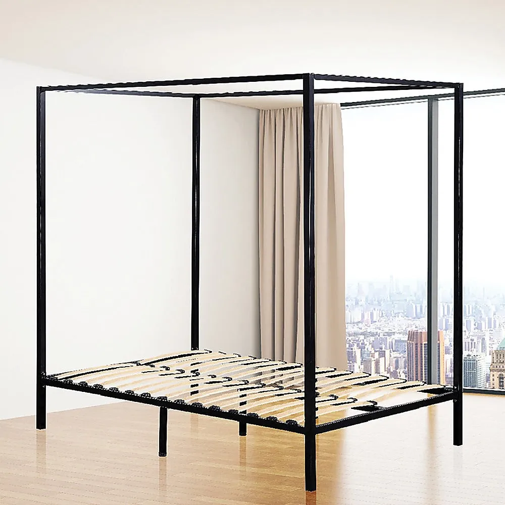 Black Metal Queen Four Poster Bed Frame with Slats